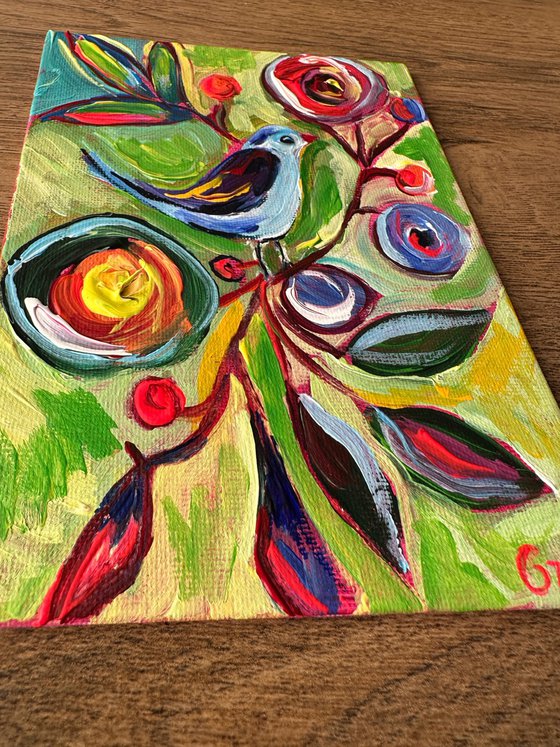 flowers and bird