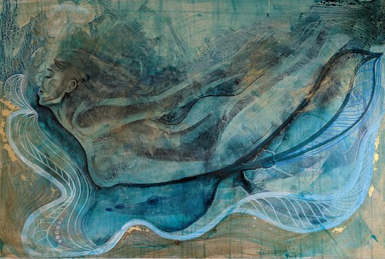 Float like foam on the sea, large underwater abstracted figurative painting