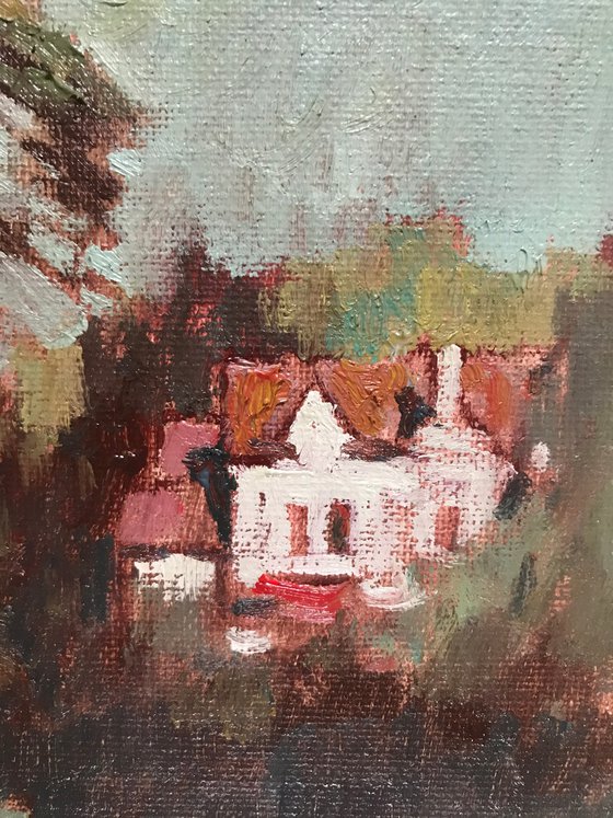 Original Oil Painting Wall Art Signed unframed Hand Made Jixiang Dong Canvas 25cm × 20cm Landscape A Windy Autumn Day in Oxford Small Impressionism Impasto