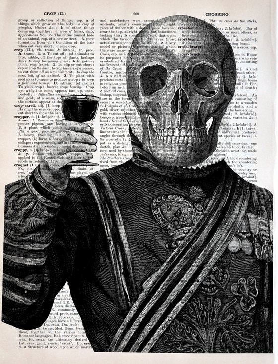 Cheers - Collage Art Print on Large Real English Dictionary Vintage Book Page