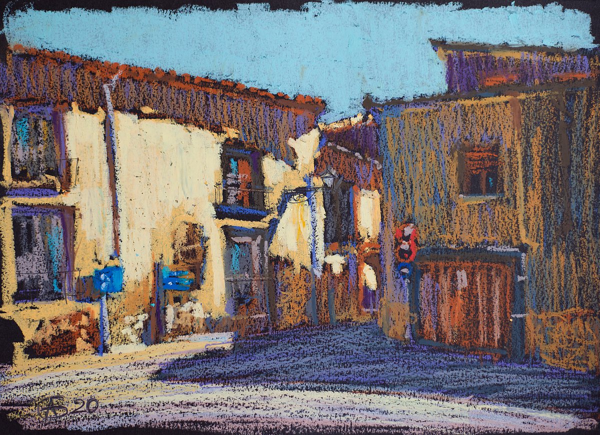 Plain air in Segovia. Old town view. Oil pastel painting. Small painting original one of a... by Sasha Romm