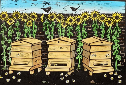 Beehives and Sunflowers 16/50 by Jane Dignum