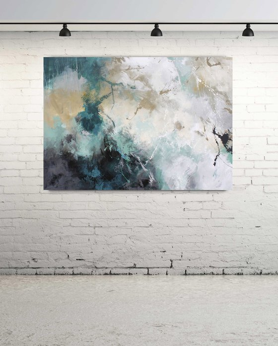 "Sandstorm" Teal green abstract acrylic art