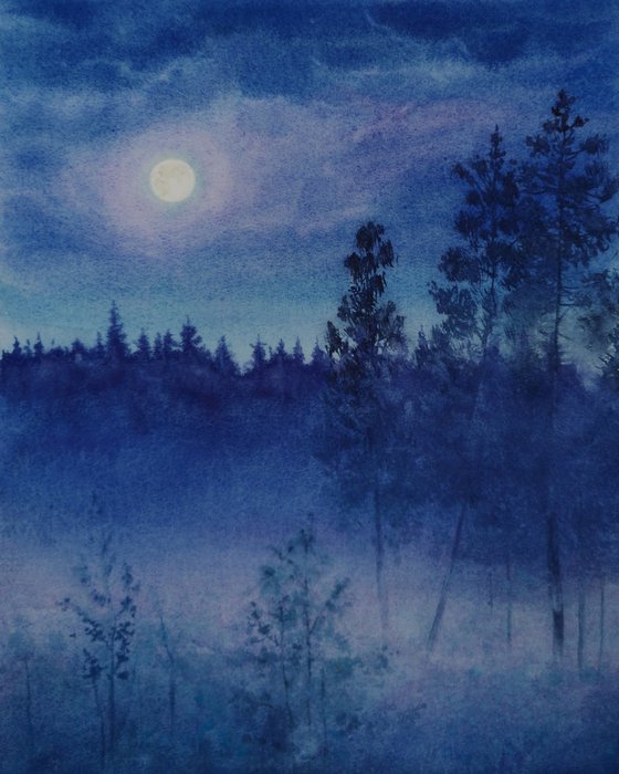 Blue Moonlit Forest