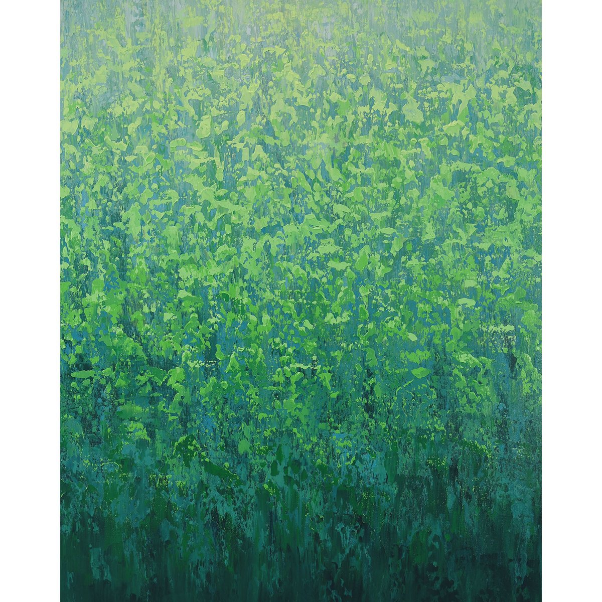 Expressive Abstract Acrylic Painting By Suzanne Vaughan, 24 X 30", Gentle Greens - Color Field, Original Artwork