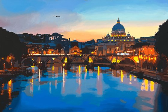 Rome at Sunset: A View from Ponte Sant'Angelo