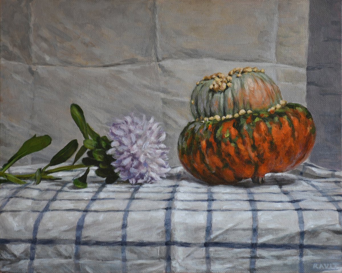 Pumpkin and Purple Flower by Frau Einhorn