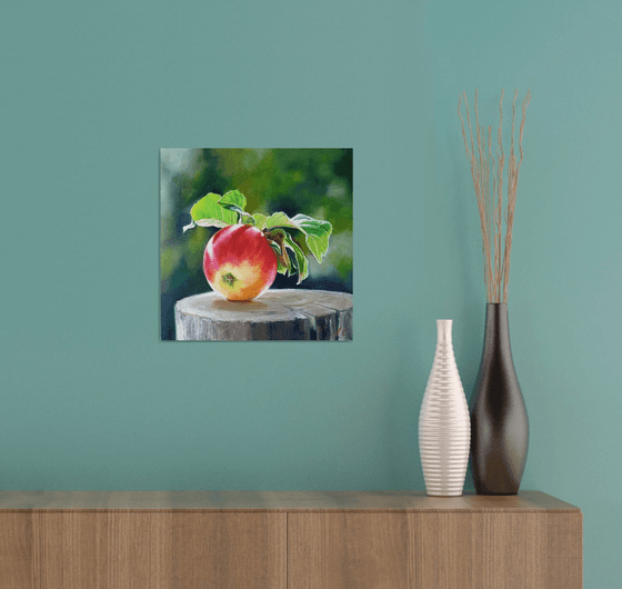 "An apple from grandmother's garden.  "  flower  liGHt original painting  GIFT (2021)