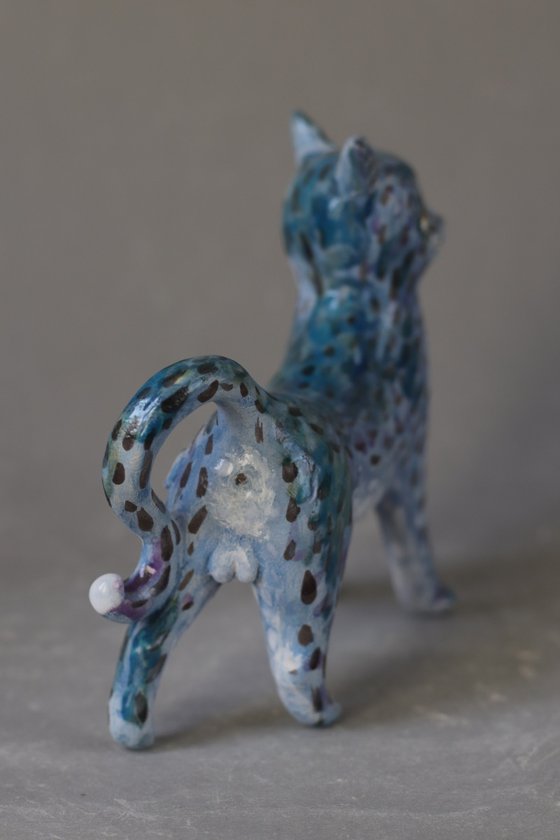 Cat in Blue. Ceramic OOAK sculpture.