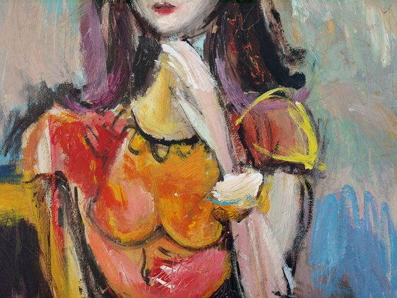 Woman sitting (a Post Picasso comment) 39 x 29 in