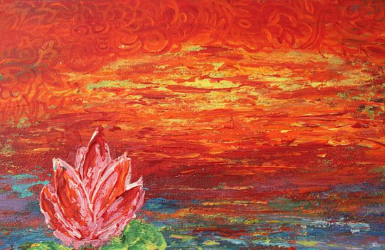 Lotus Pond-Impressionistic Acrylic Painting Ready to Hang