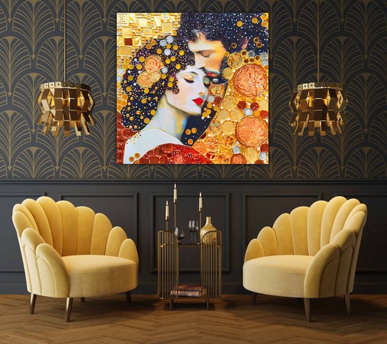 Love original wall art. Golden bronze decorative artwork for home decor. Gift for woman \ wife