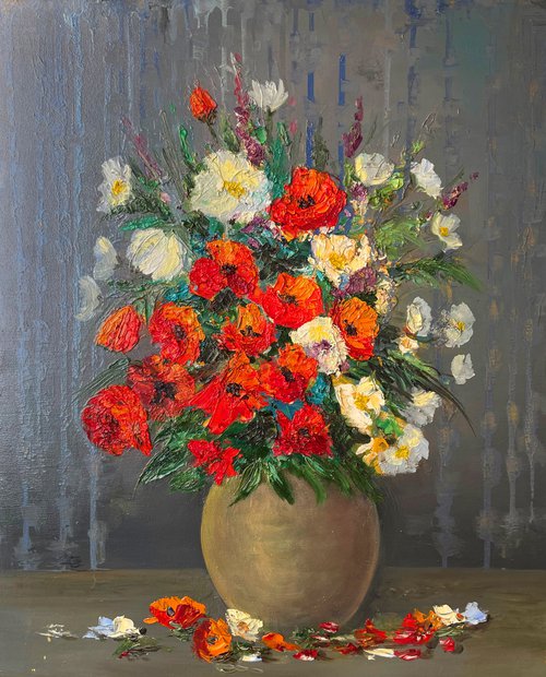 Oil painting on canvas - Flowers by Martiros Martirosyan - Original One-of-a-Kind Fine Art -  19.7" x 23.6" (50x60 cm) by Martiros Martirosyan