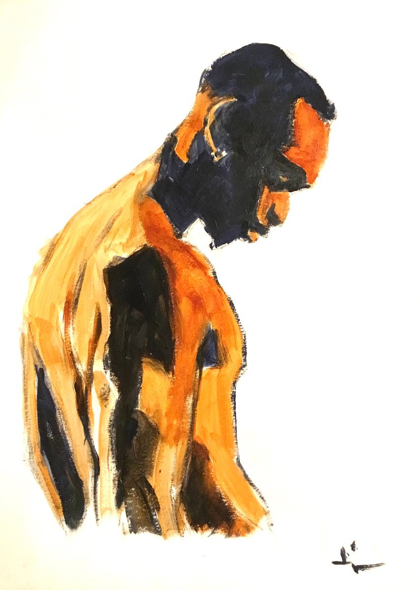 Expressive Portrait Acrylic Painting By Dominique Deve, 11 X 17, Duocolor, Original Artwork