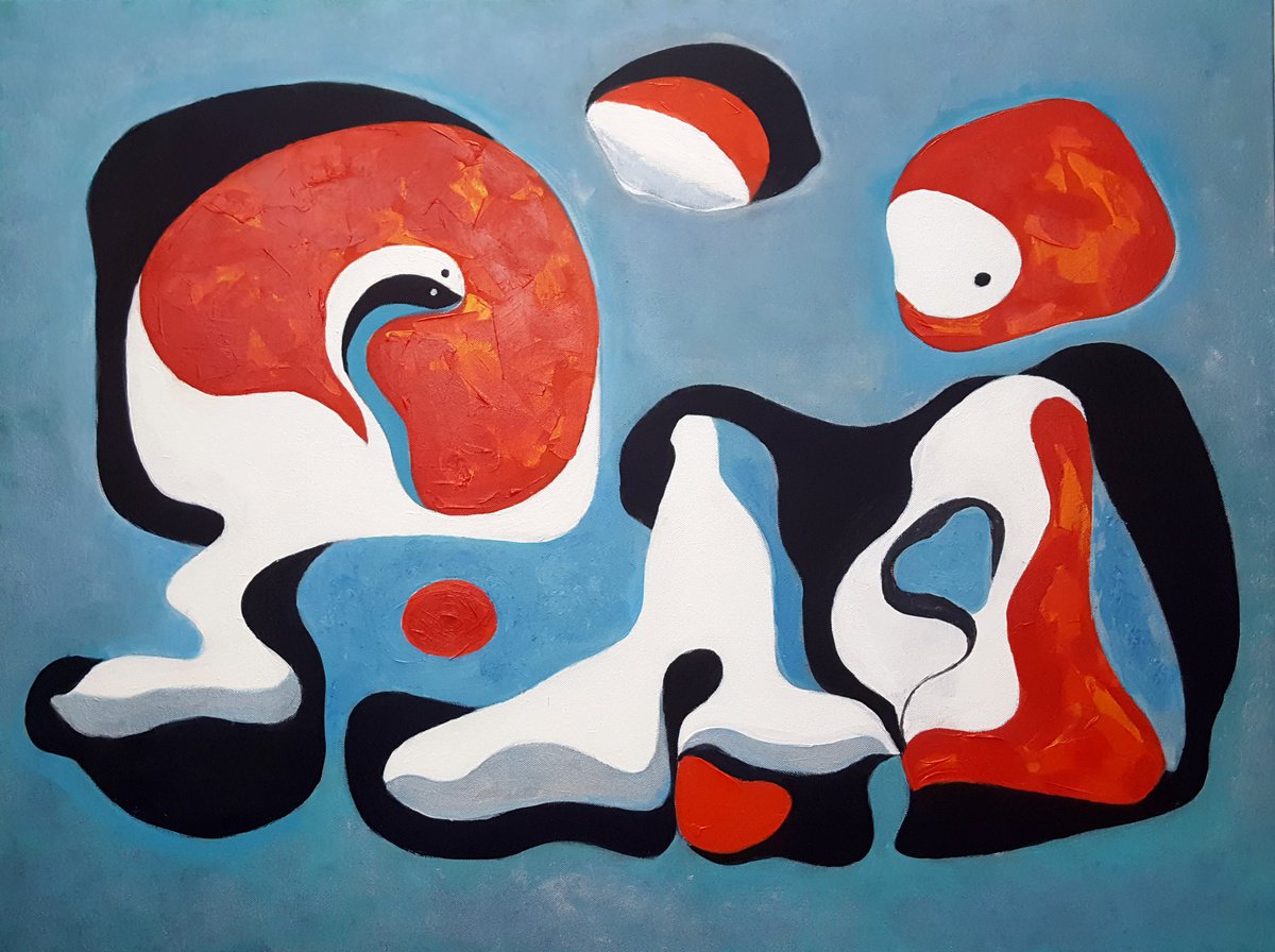 Surrealistic Abstract Acrylic Painting By Vadim Vaskovsky, 40 X 30", Dialogue, Original Artwork