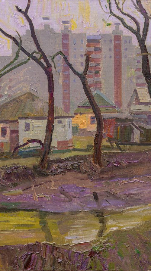 Houses near river by Victor Onyshchenko