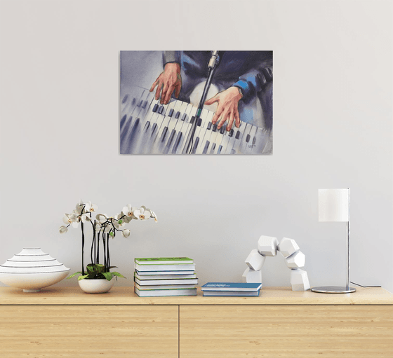 Musician. Pianist, hands of a musician. Piano player art