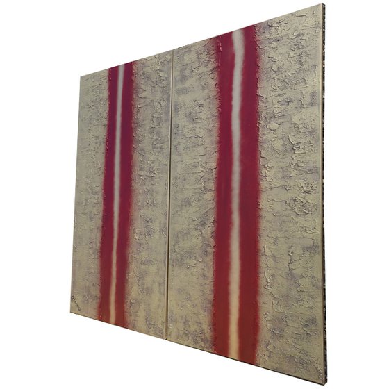 burgundy stripe & gold long painting A944 50x200x2 cm decor Vertical original abstract art Large paintings stretched canvas acrylic art industrial metallic textured wall art by artist Ksavera