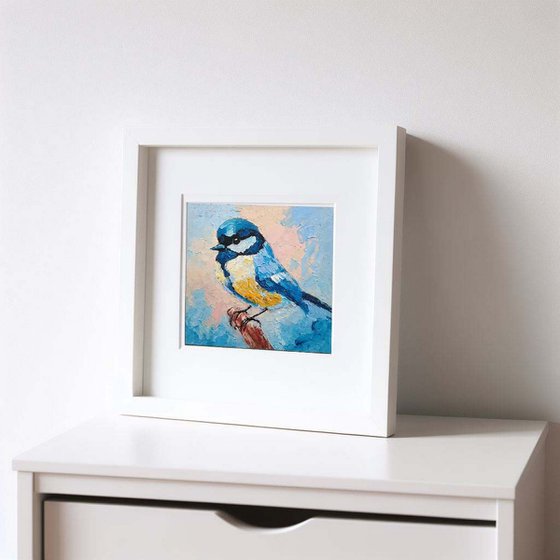 Chickadee Painting Original Art Bird Artwork Mini Wall Art