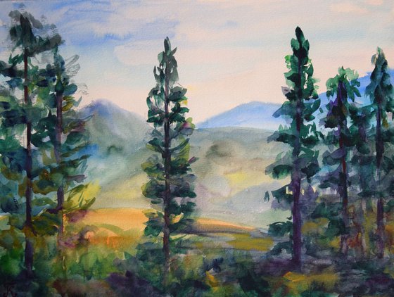 Slovak watercolor painting Forest mountains