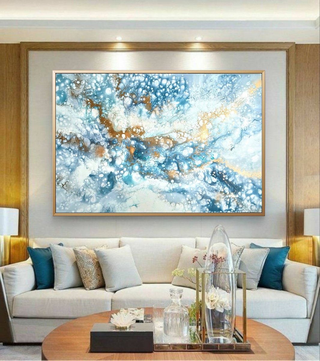 Organic Abstract Acrylic Painting By Eleni Denart, 59 X 39, Frozen Heart, Original Artwork