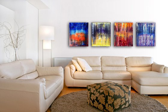 "Melting Point" - Save As A Series - Original Large PMS Abstract Quadriptych Oil Paintings On Canvas - 64" x 20"