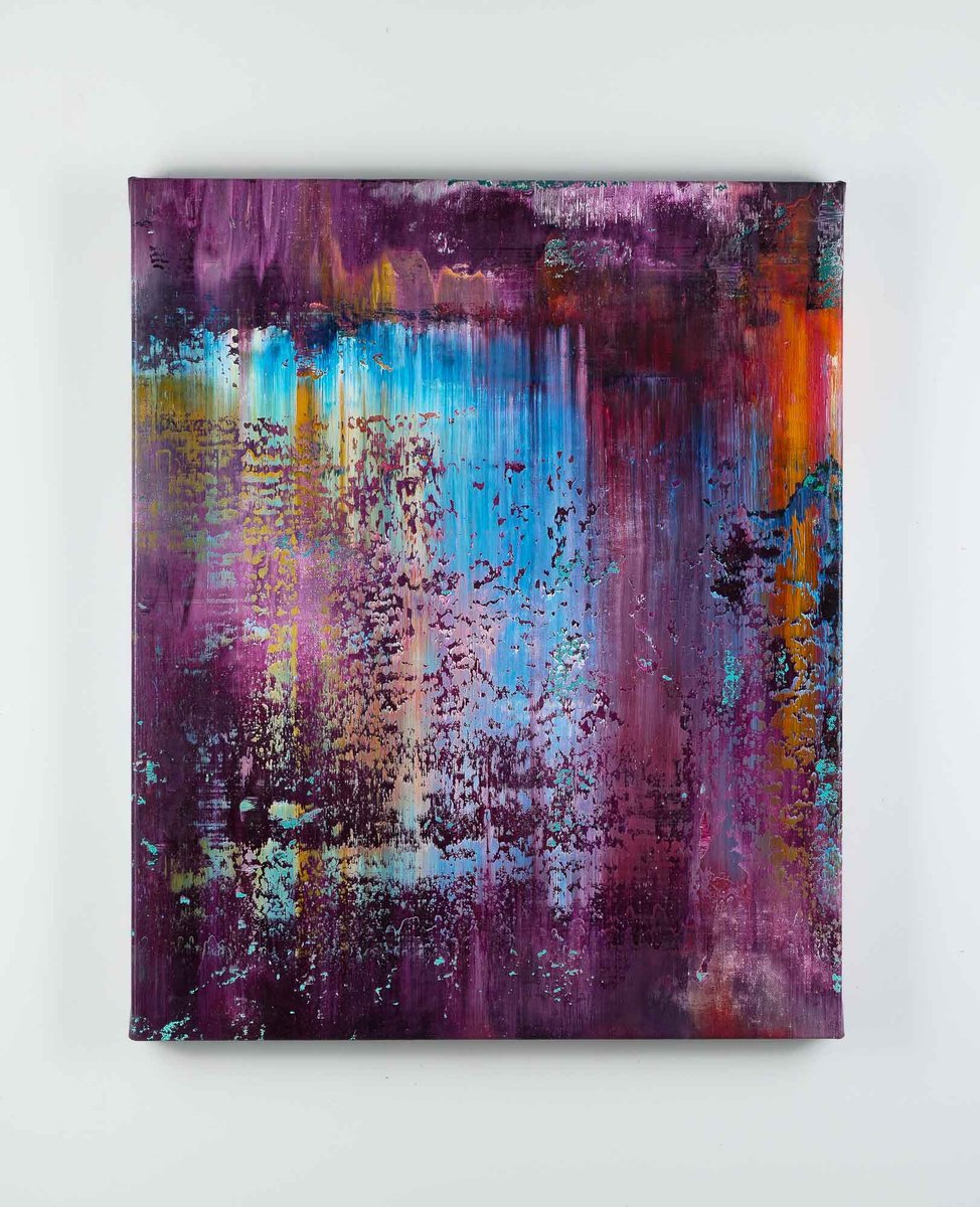 Organic Abstract Oil Painting By Vadim Shamanov, 19 X 23", Purple Waterfall, Original Artwork