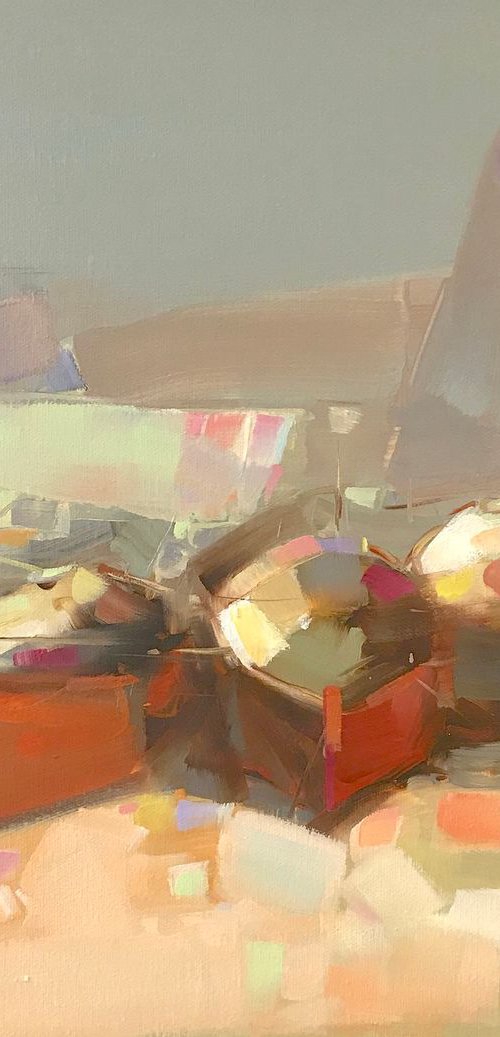 Rowboats, Original oil painting, Handmade artwork, One of a kind by Vahe Yeremyan