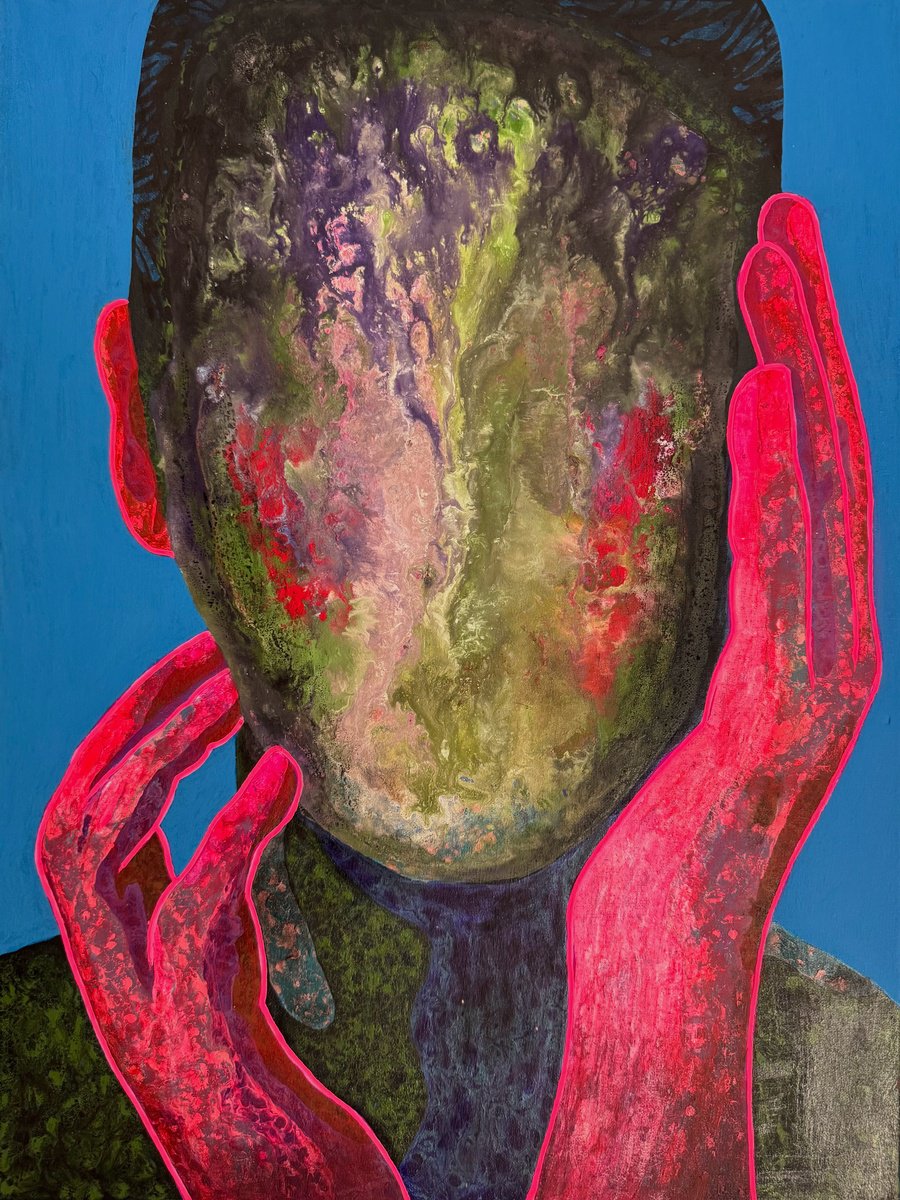 Portrait Acrylic Painting By Stefano Pallara, 18 X 24", Beyond Thoughts N.5, Original Artwork