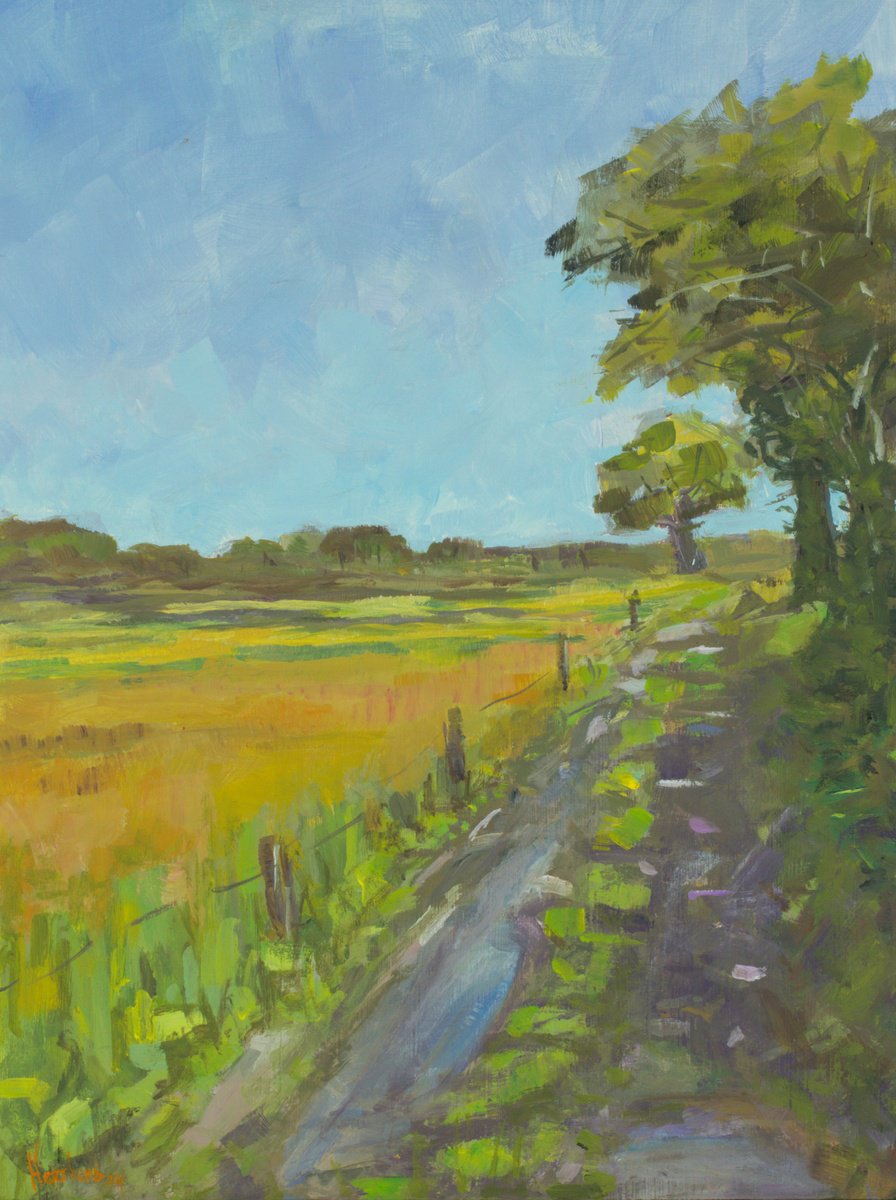 Impressionistic Landscape Acrylic Painting By Egidius Heerkens, 9 X 12, Muddy Foothpath Shevington, Original Artwork