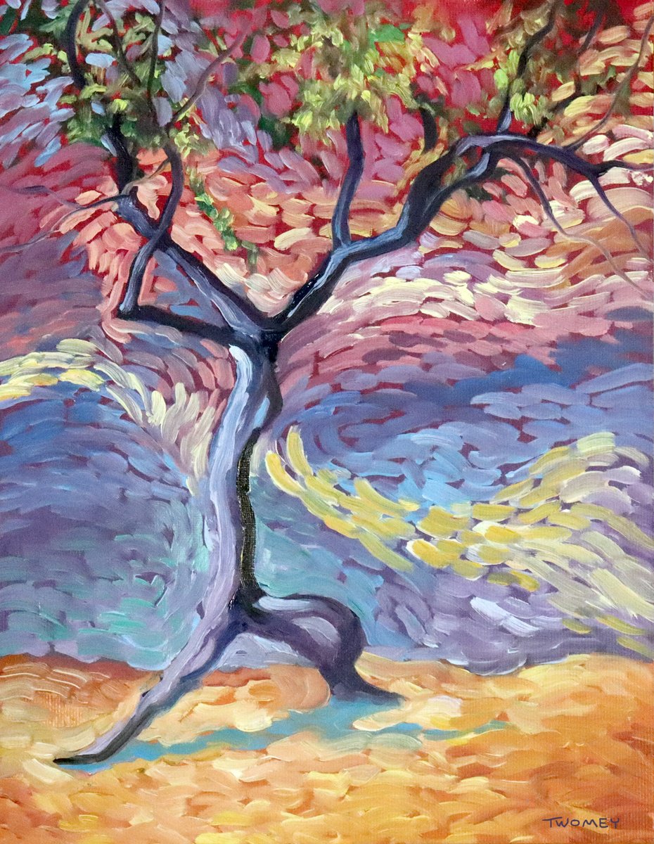Impressionistic Landscape Oil Painting By Catherine Twomey, 9 X 12, Walking Tree, Original Artwork