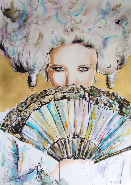 Marie Antoinette in Gold -Portait Painting