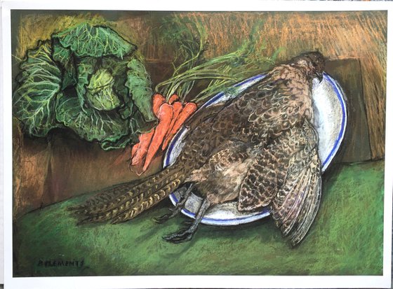 Pheasant and cabbage still life