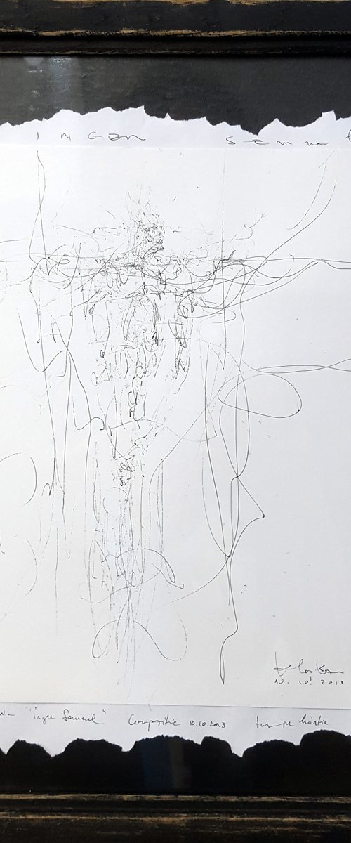 Spontaneous framed ink angel drawing by O KLOSKA by Kloska Ovidiu