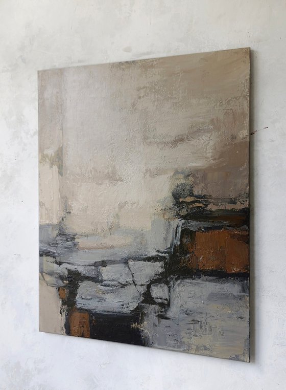 "Deeps 2" Blue brown gray minimalist art