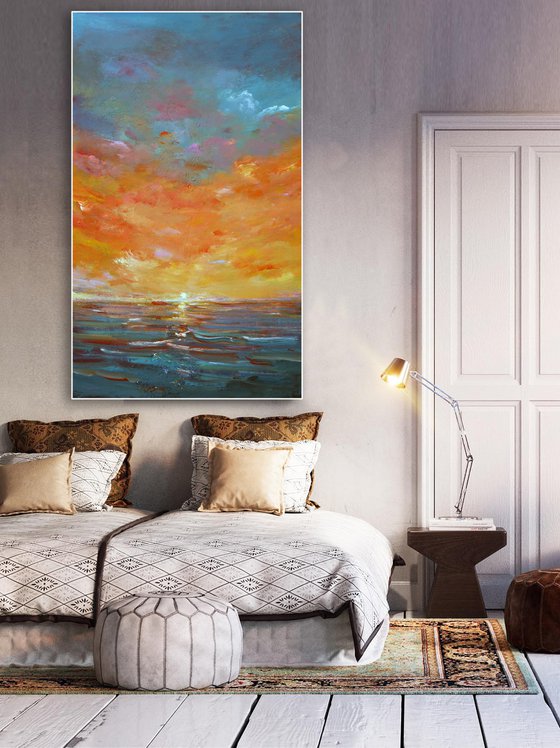 DISCOUNT SPECIAL PRICE " GOLDEN TWILIGHT " ORIGINAL PAINTING, SUNSET,SEASCAPE