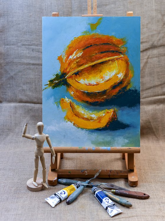 Pumpkin oil painting. Still life with pumpkin