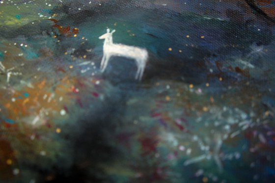 Deer In Meadow Moonlight