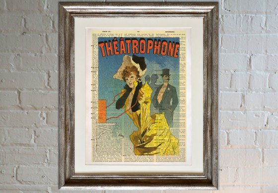 Théâtrophone - Collage Art Print on Large Real English Dictionary Vintage Book Page