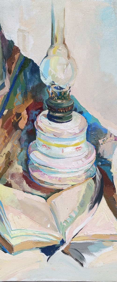 Still life with with lamp and book by Anahit Mirijanyan