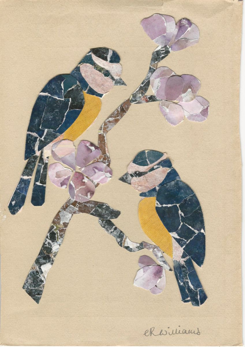 Bluetits in the Cherry Blossom Collage by Charlotte Williams