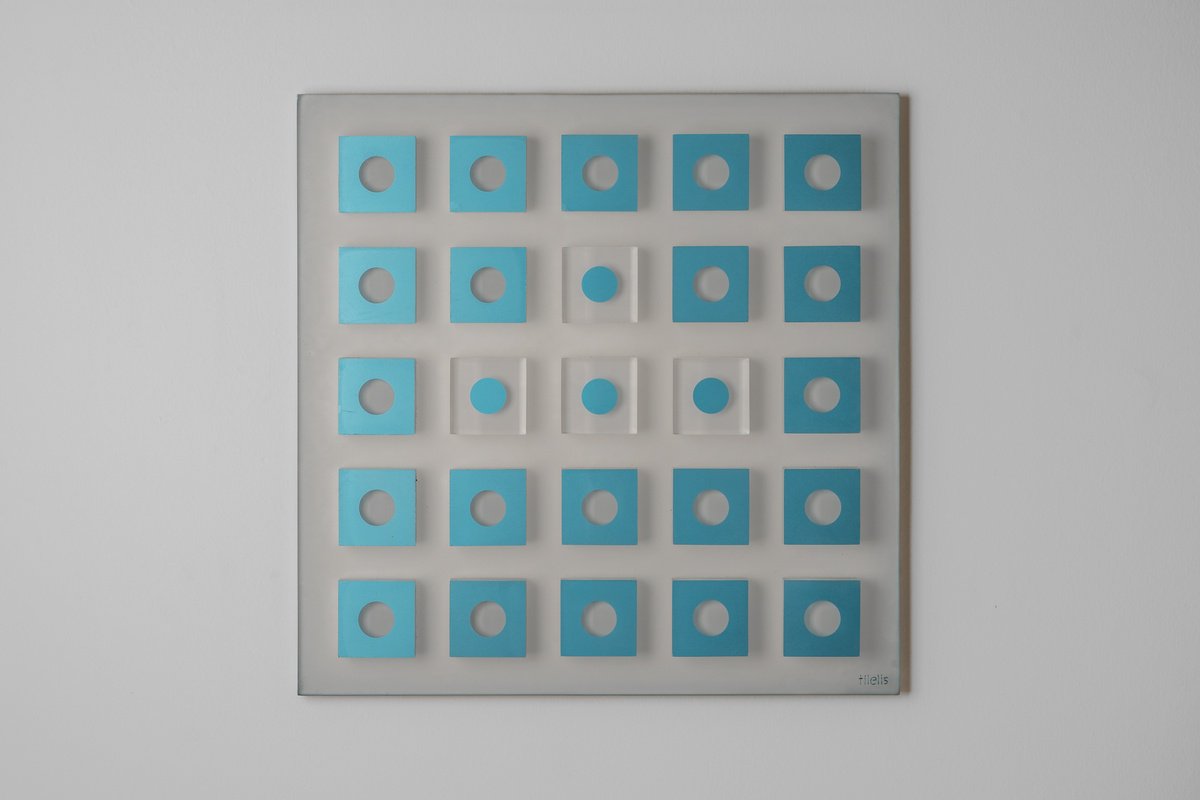 Abstract Sculpture By George Tilelis, 22 X 22, Geometrical Metallic Blue, Original Artwork