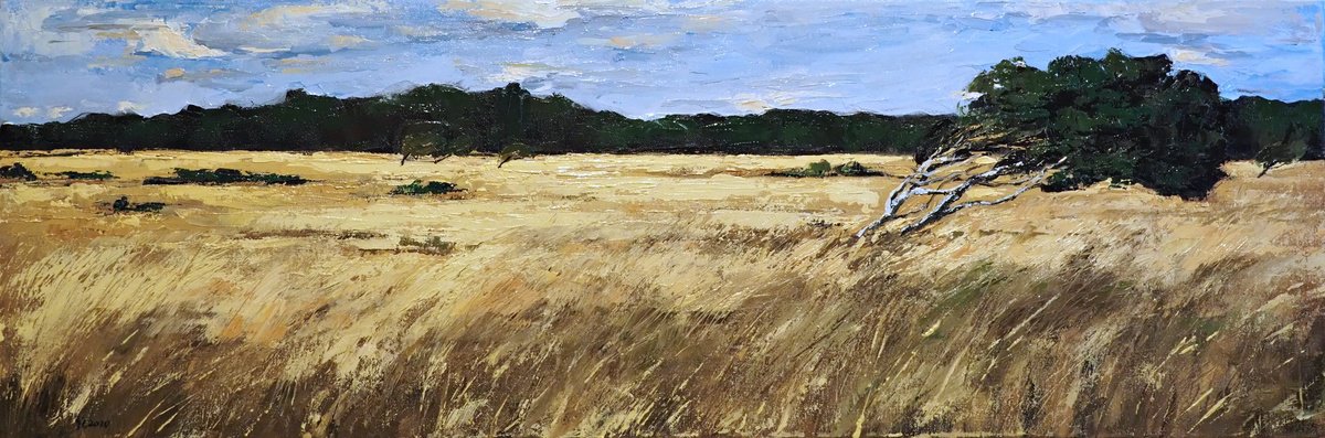 Impressionistic Landscape Oil Painting By Yuanyuan Liu, 35 X 12", Autumn Landscape, Original Artwork