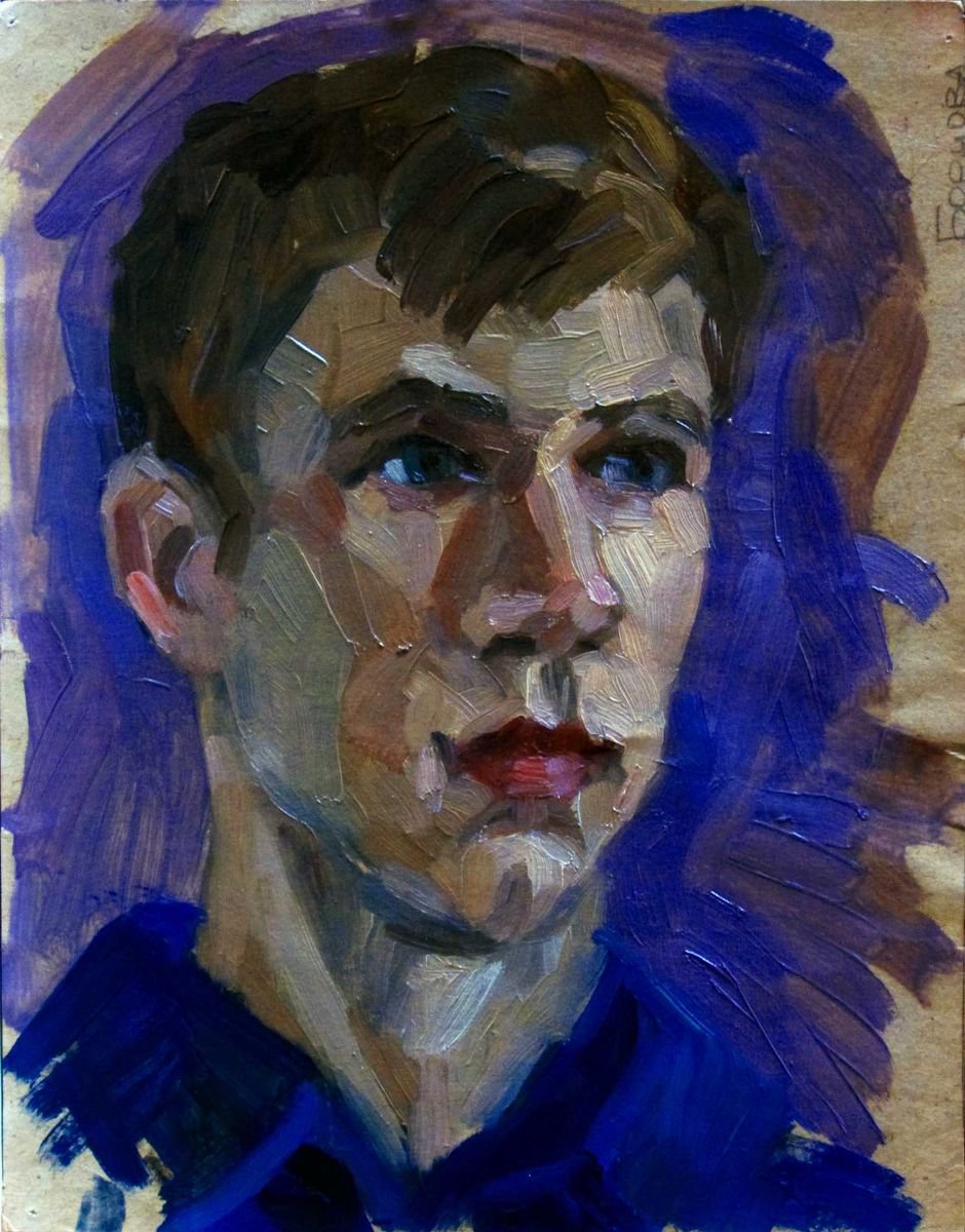 Impressionistic Portrait Oil Painting By Kateryna Bortsova, 10 X 13", Boy Next Door, Original Artwork