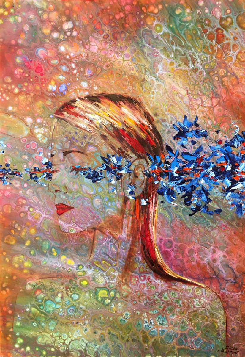 Expressive Portrait Acrylic Painting By Diana Malivani, 28 X 39, Evanescence, Original Artwork