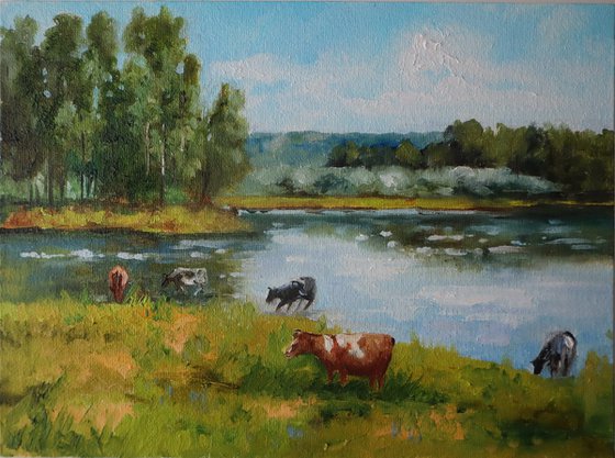 Cows Painting, Summer Snerey