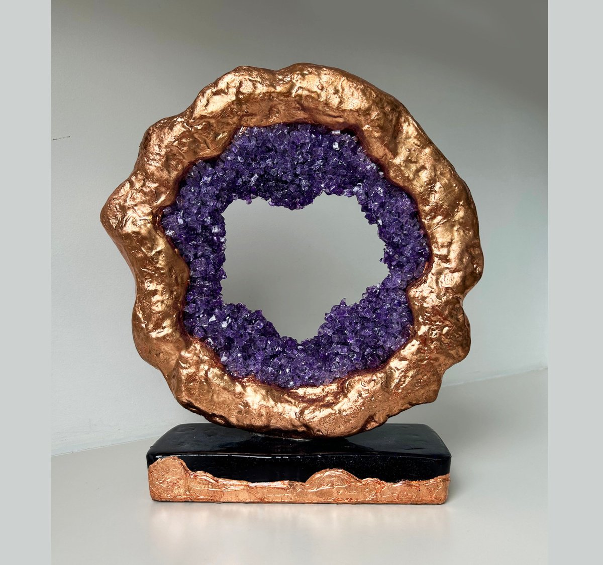 Organic Still Life Sculpture By Alexandra Dobreikin, 12 X 14, Rose Gold Geode, Original Artwork