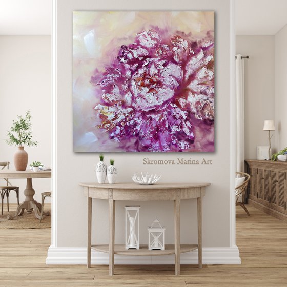 PINK DESSERT - Textured peony. Abstraction in pastel colors. Delicate pink flower. Peony large petals. Spring. Heat. Freshness.