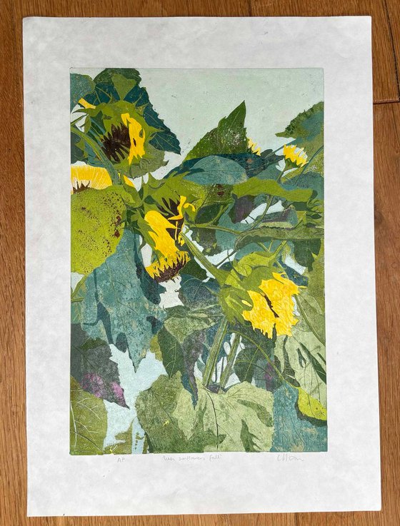 When Sunflowers fall - Linocut Print