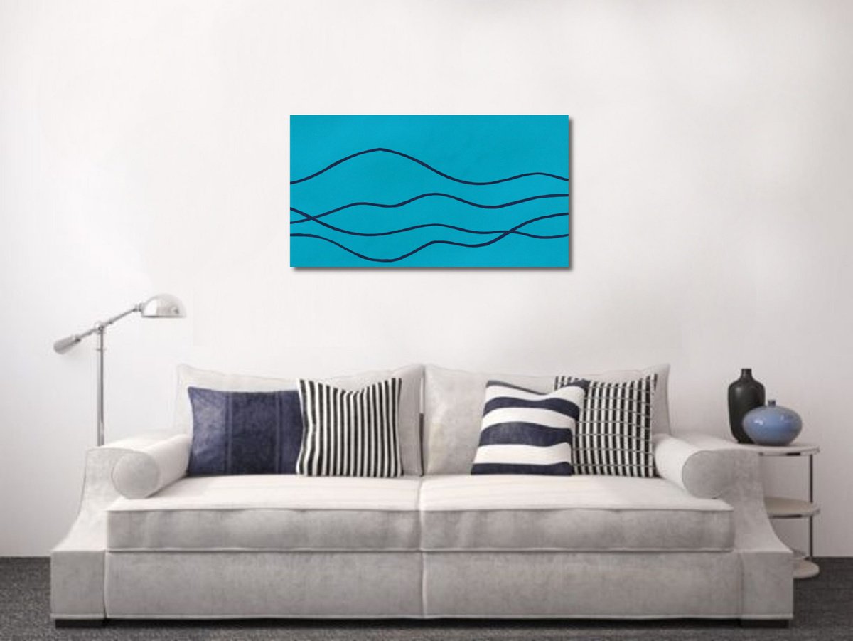 Abstract Landscape Acrylic Painting By Marina Krylova, 43 X 24", Serene Landscape #06, Original Artwork